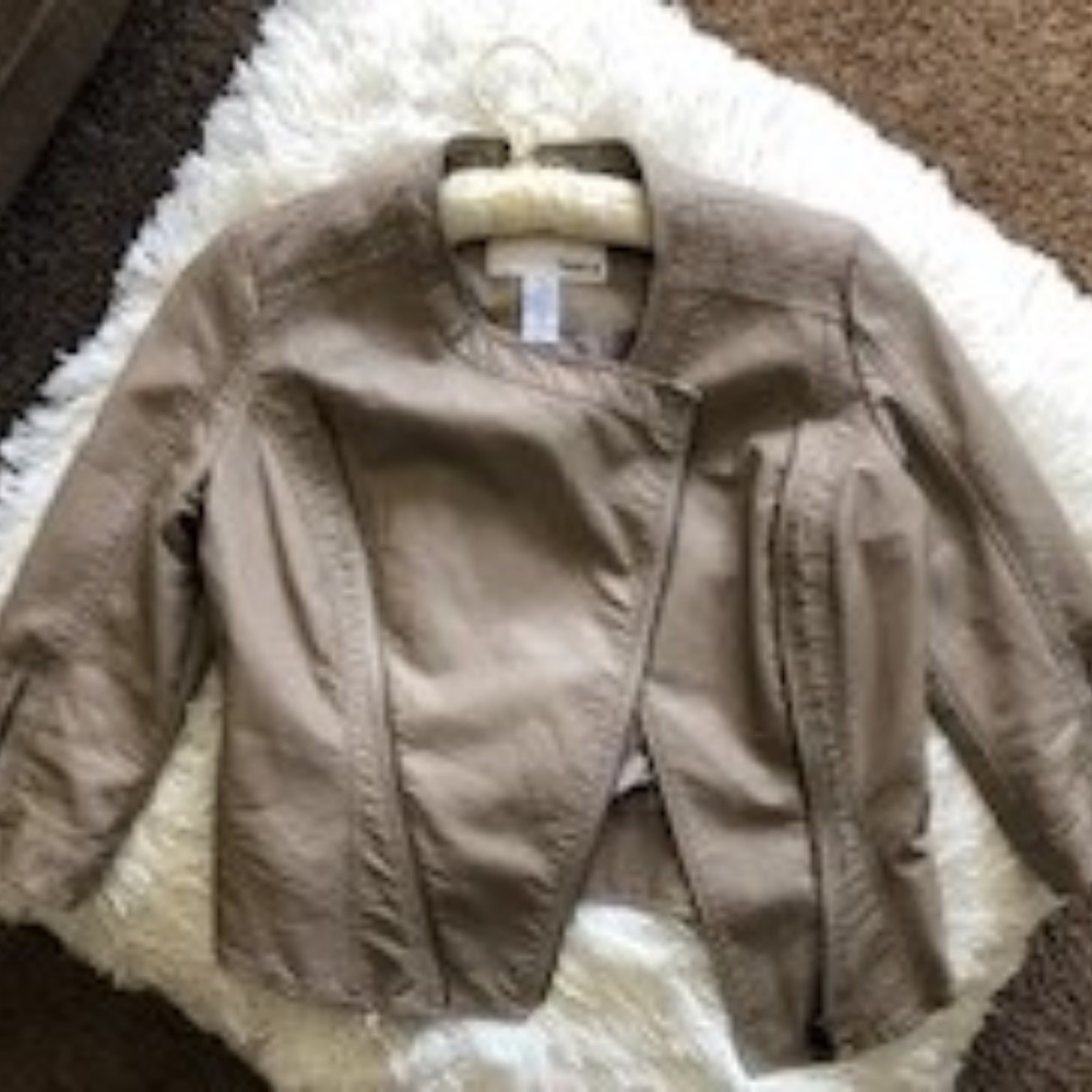 Bar III Taupe Faux-leather Moto Jacket